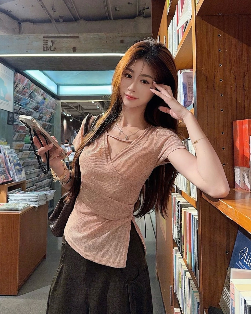 Asymmetric Wrap V-Neck Top