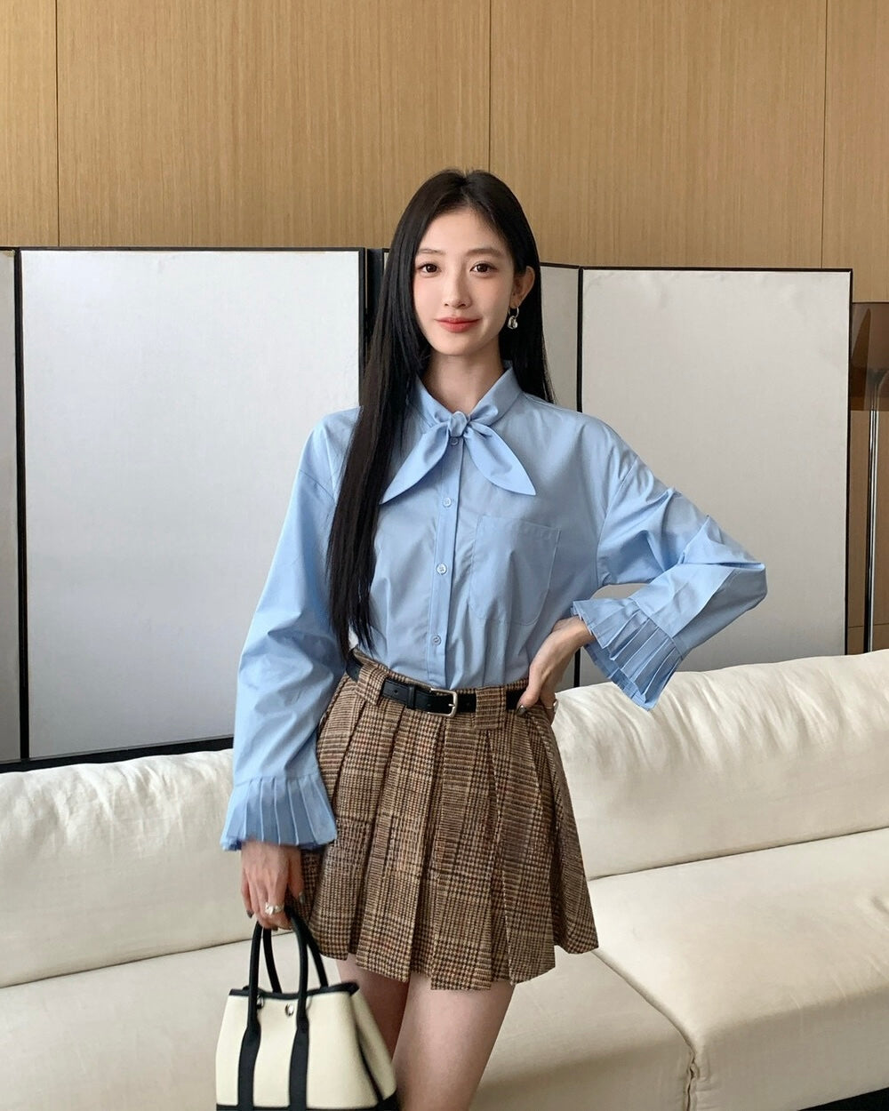 Ribbon Tie-Neck Blouse