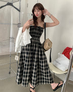 Plaid Shirred Slip Dress