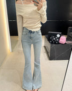 Stretch Bow Flared Jeans