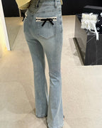 Stretch Bow Flared Jeans