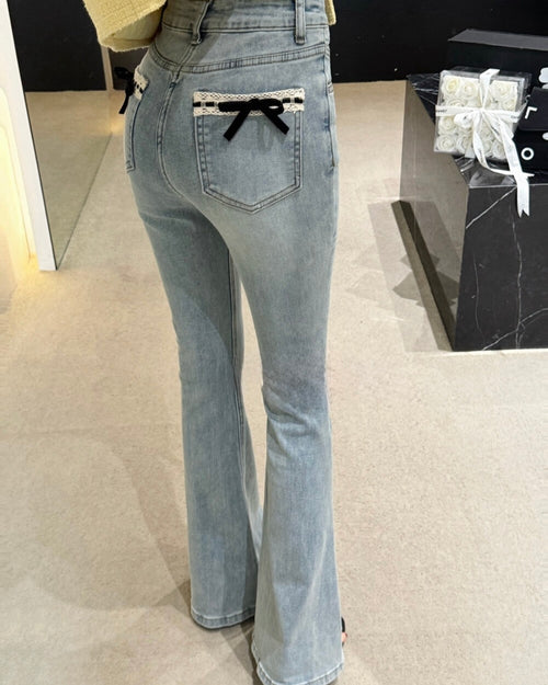 4-Way Stretch Bow & Lace Detail Flared Jeans