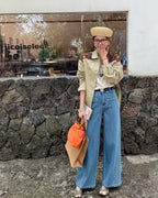 Cropped Wide-Leg Straight Jeans (With Belt)