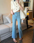 Cropped Embroidered Flared Jeans