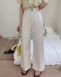 Double-Button Cropped Straight Jeans