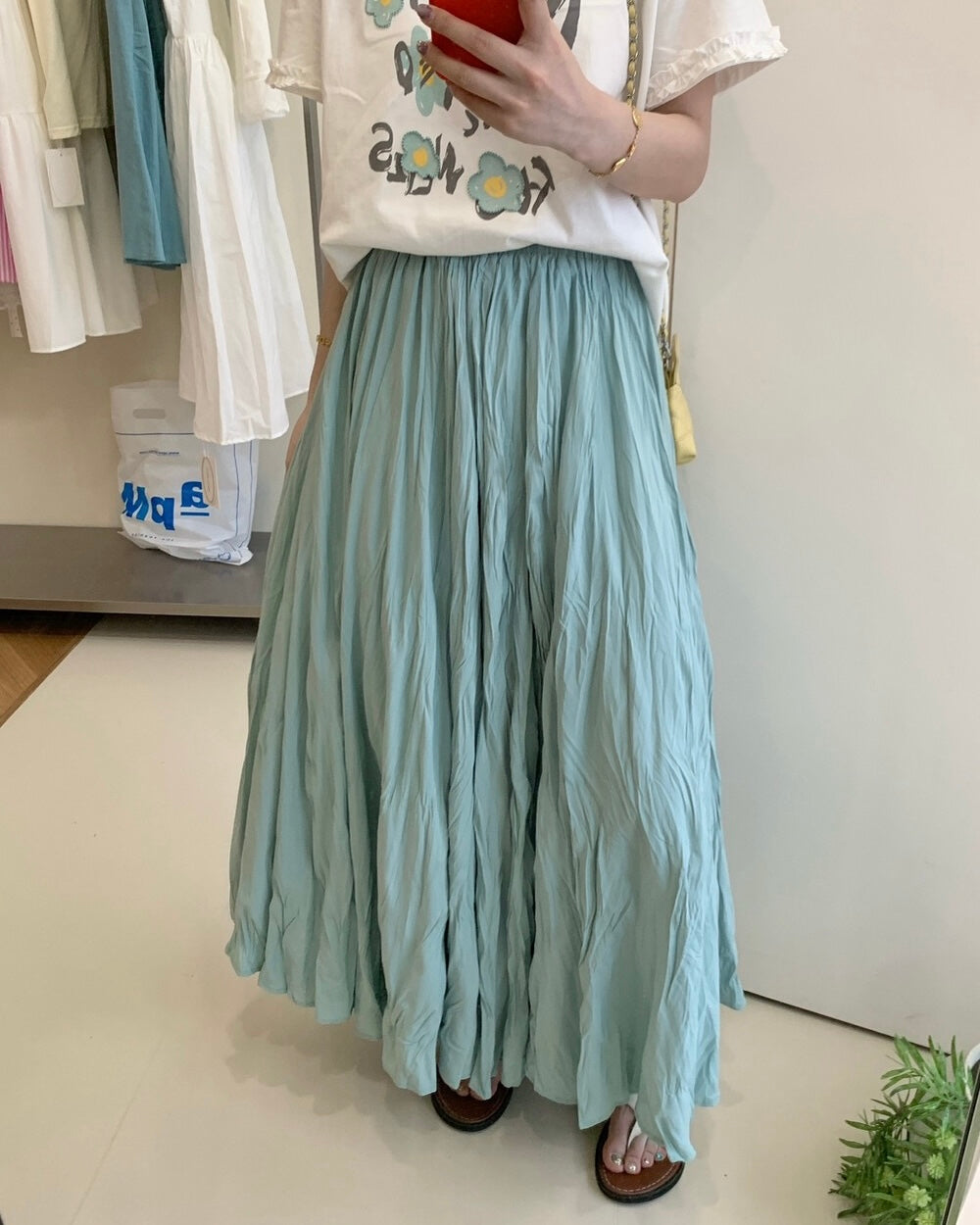 Textured Pleated Midi Skirt