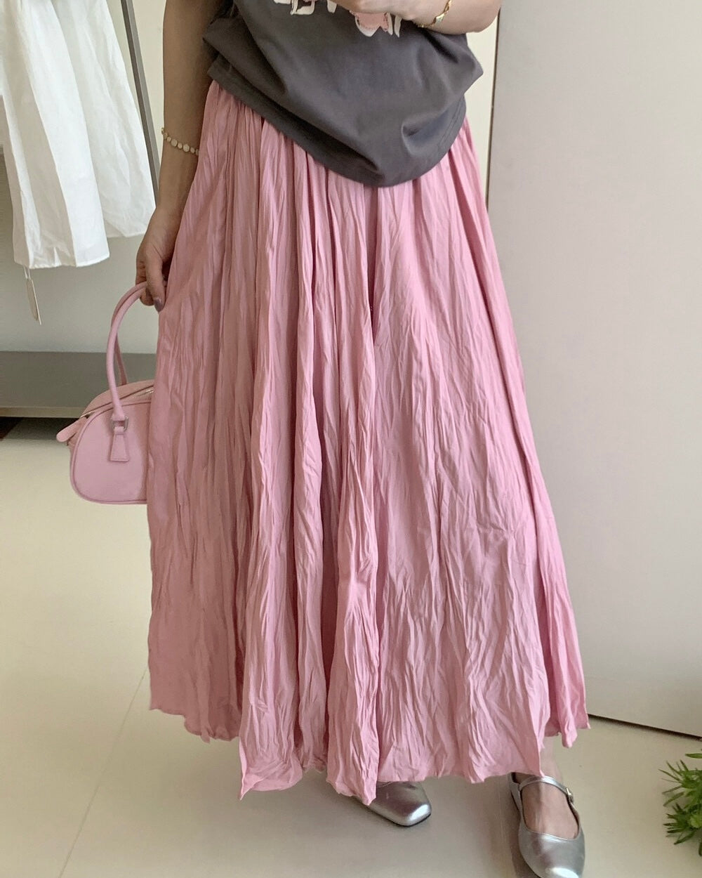 Textured Pleated Midi Skirt