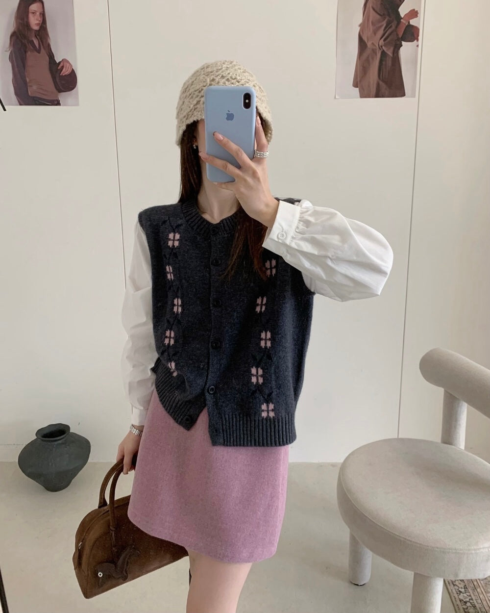 Layered Knit Vest Blouse