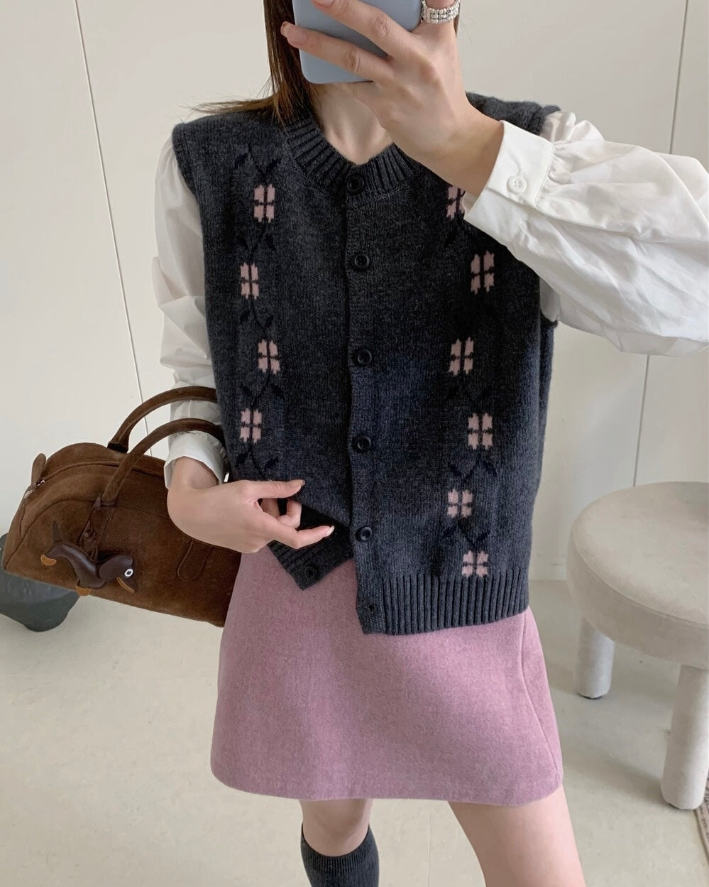 Layered Knit Vest Blouse