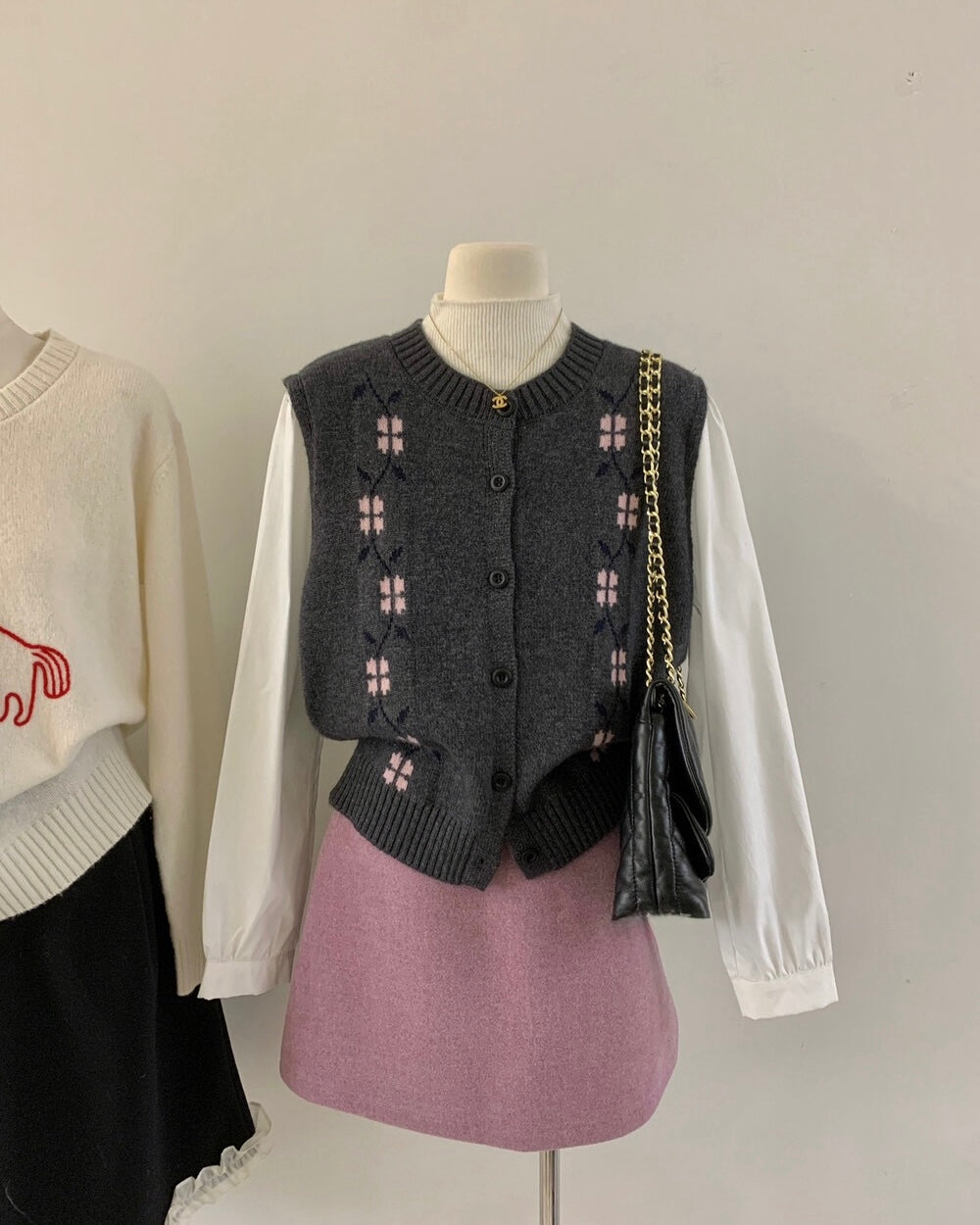 Layered Knit Vest Blouse