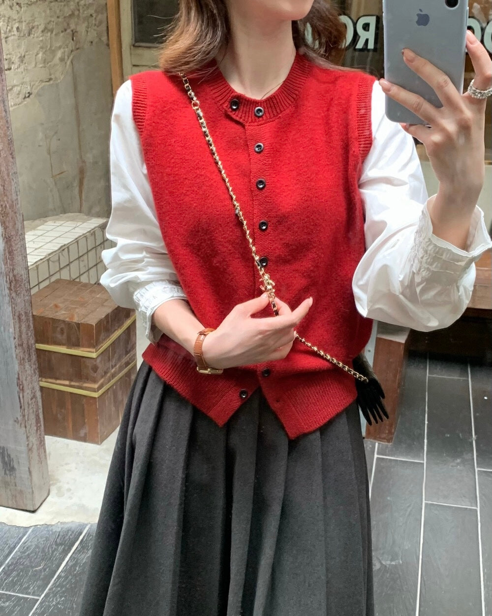 Layered Knit Vest Blouse