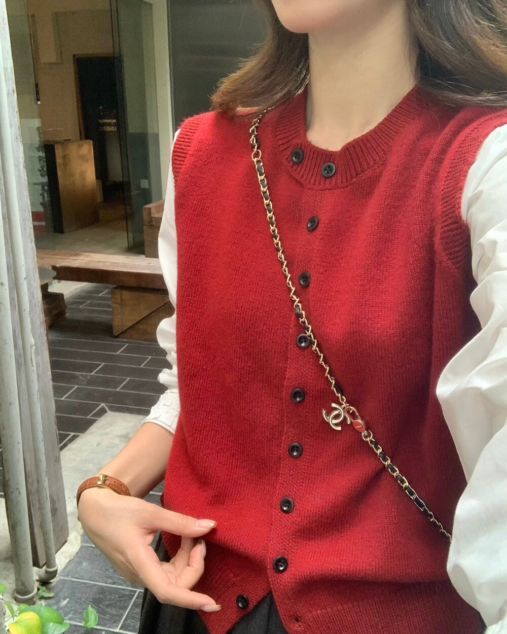 Layered Knit Vest Blouse