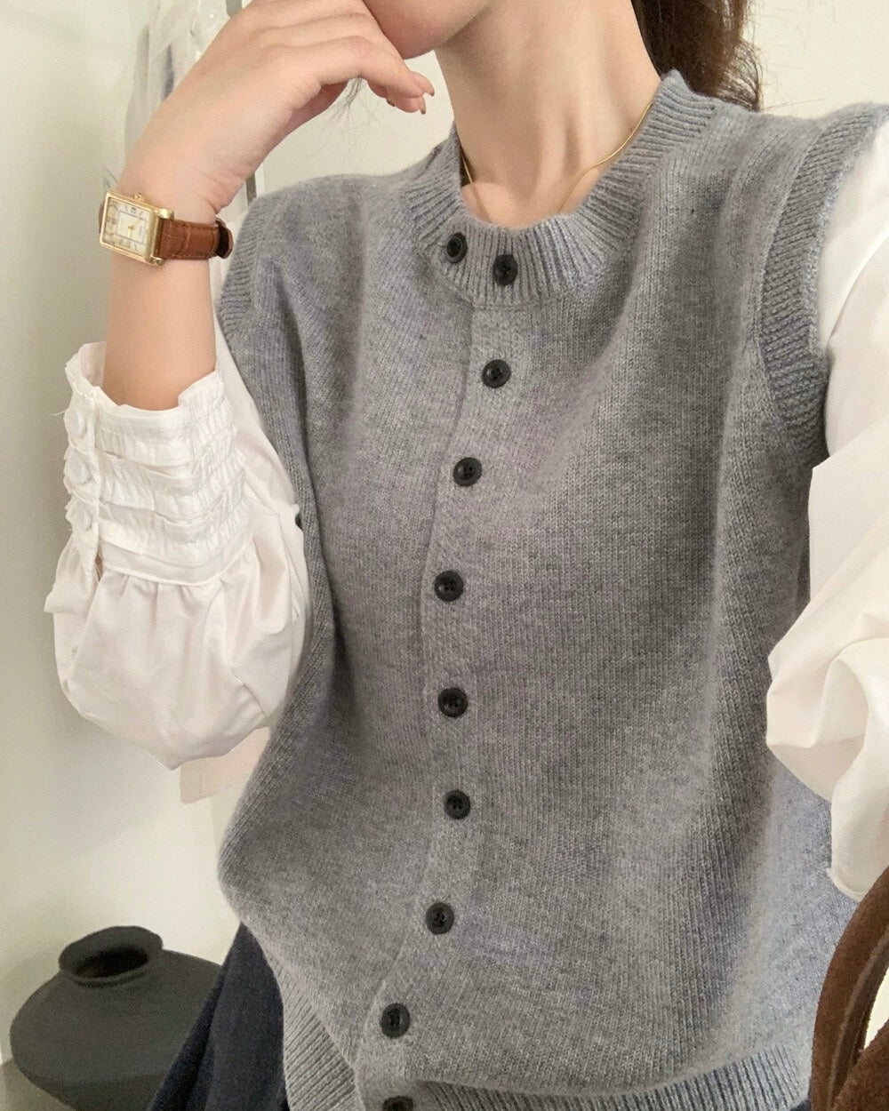 Layered Knit Vest Blouse