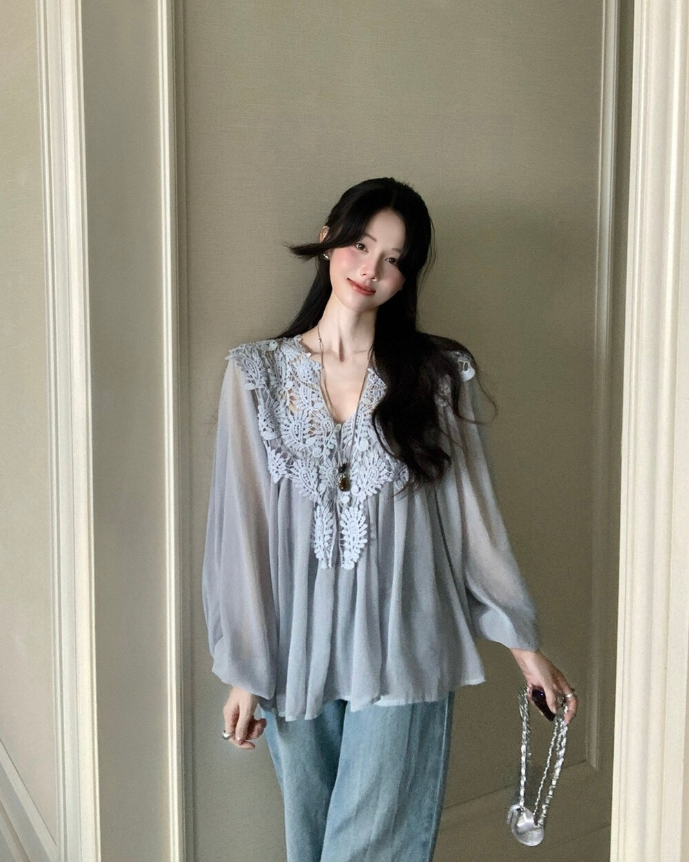 Ethereal Lace Blouse & Camisole Set