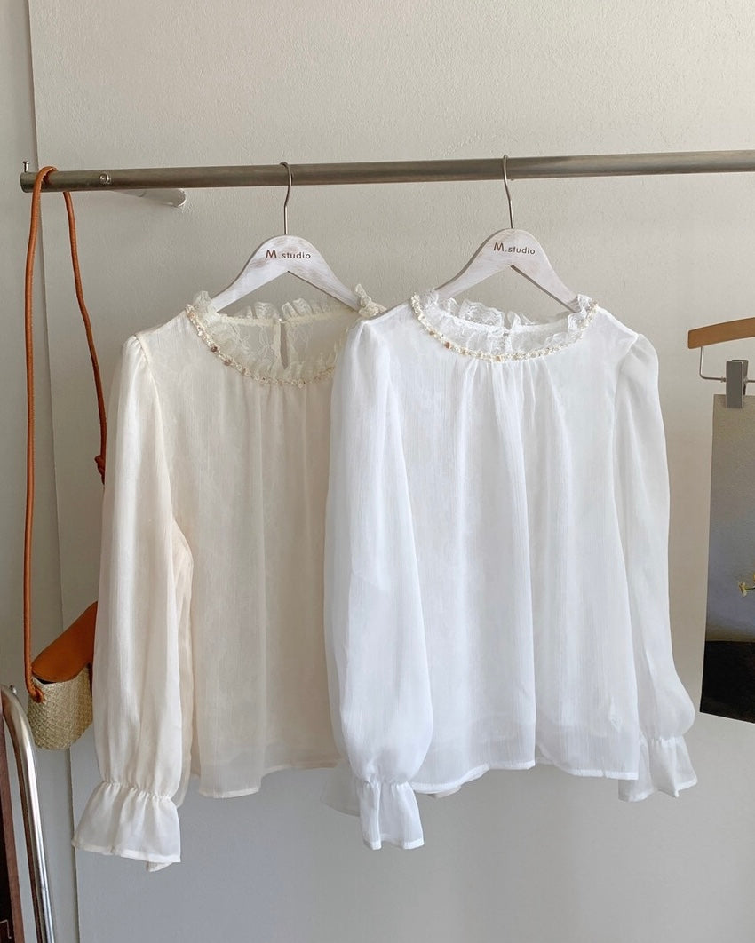 Elegant Lace Ruffle Neck Blouse