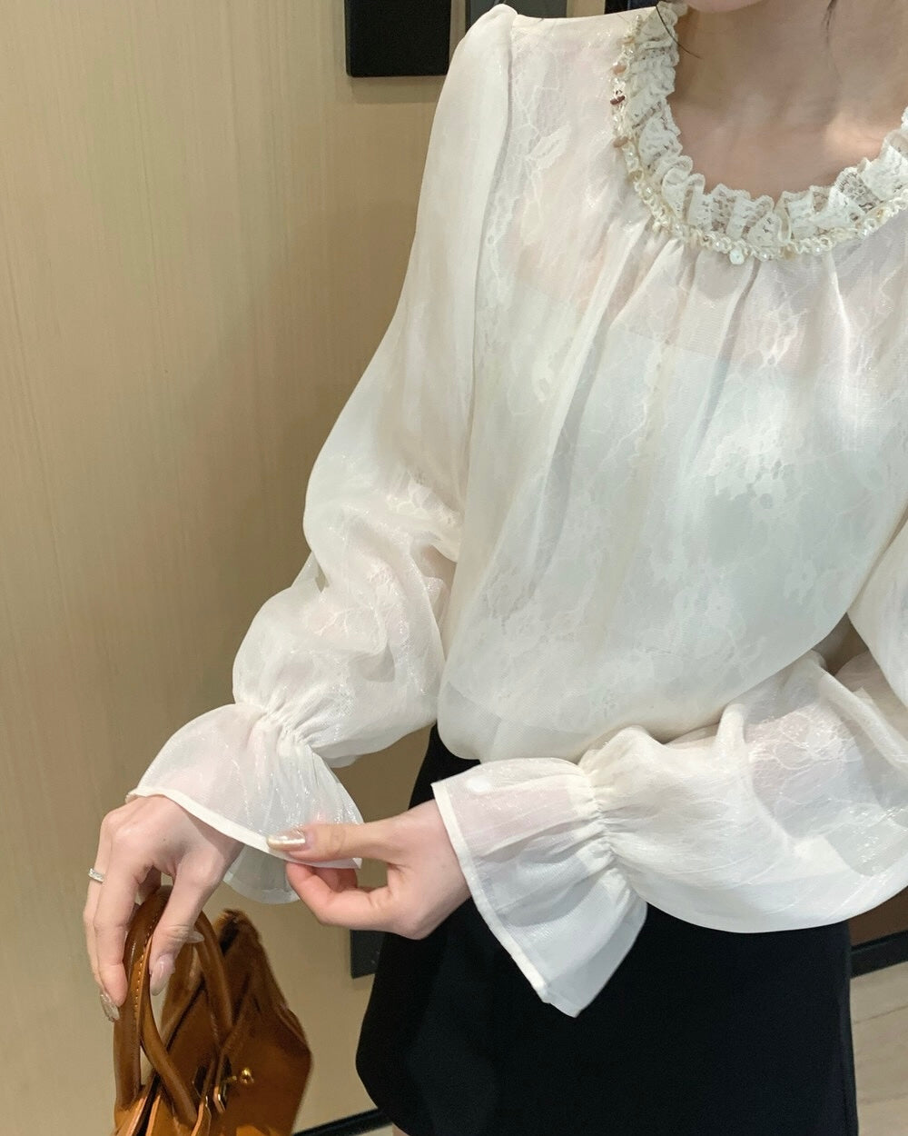 Elegant Lace Ruffle Neck Blouse