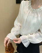 Elegant Lace Ruffle Neck Blouse