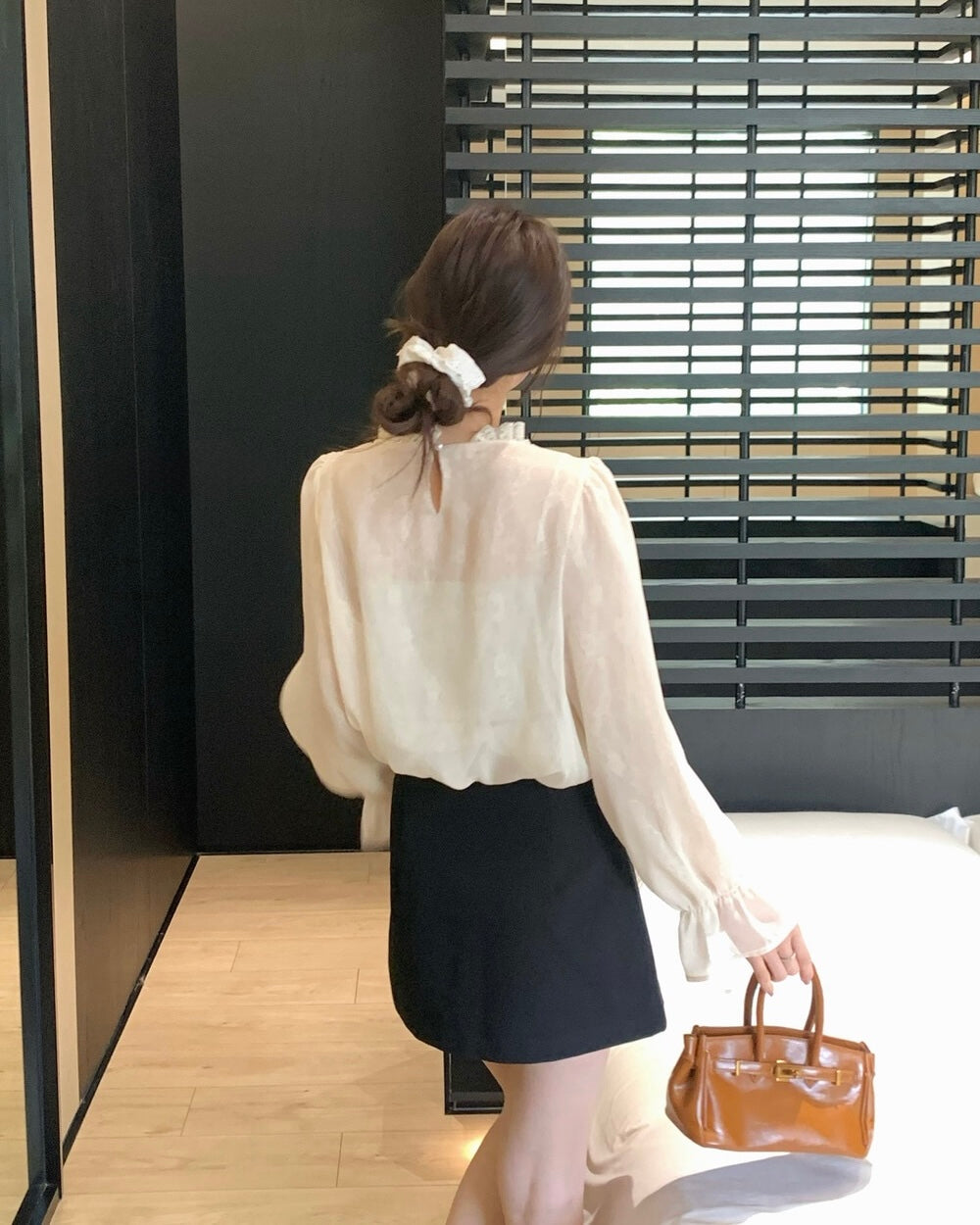 Elegant Lace Ruffle Neck Blouse