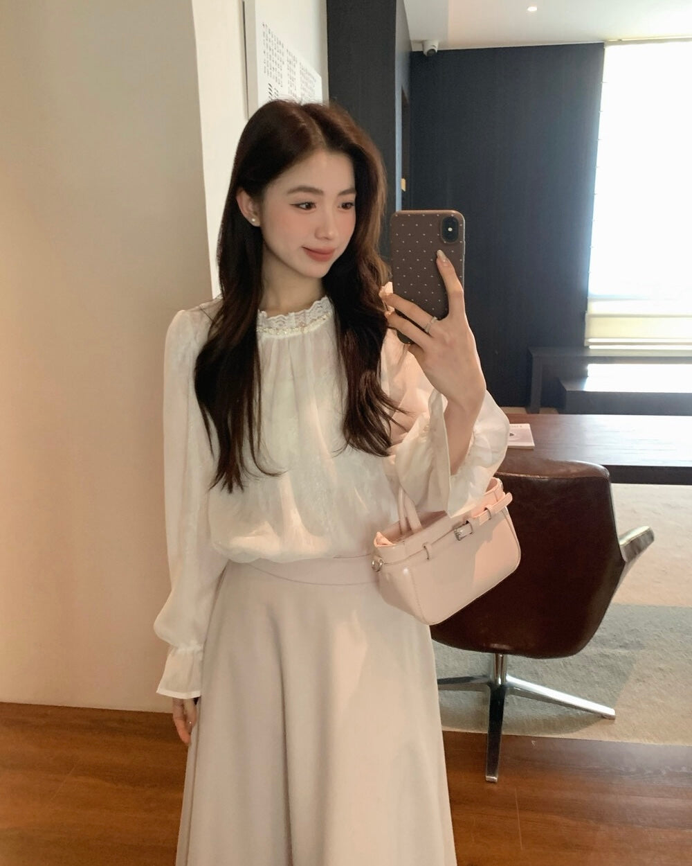 Elegant Lace Ruffle Neck Blouse