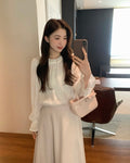 Lace Ruffle Neckline Sheer Blouse