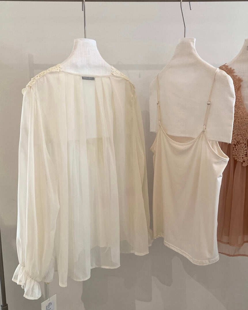 Vintage Lace Collar Blouse & Camisole Set