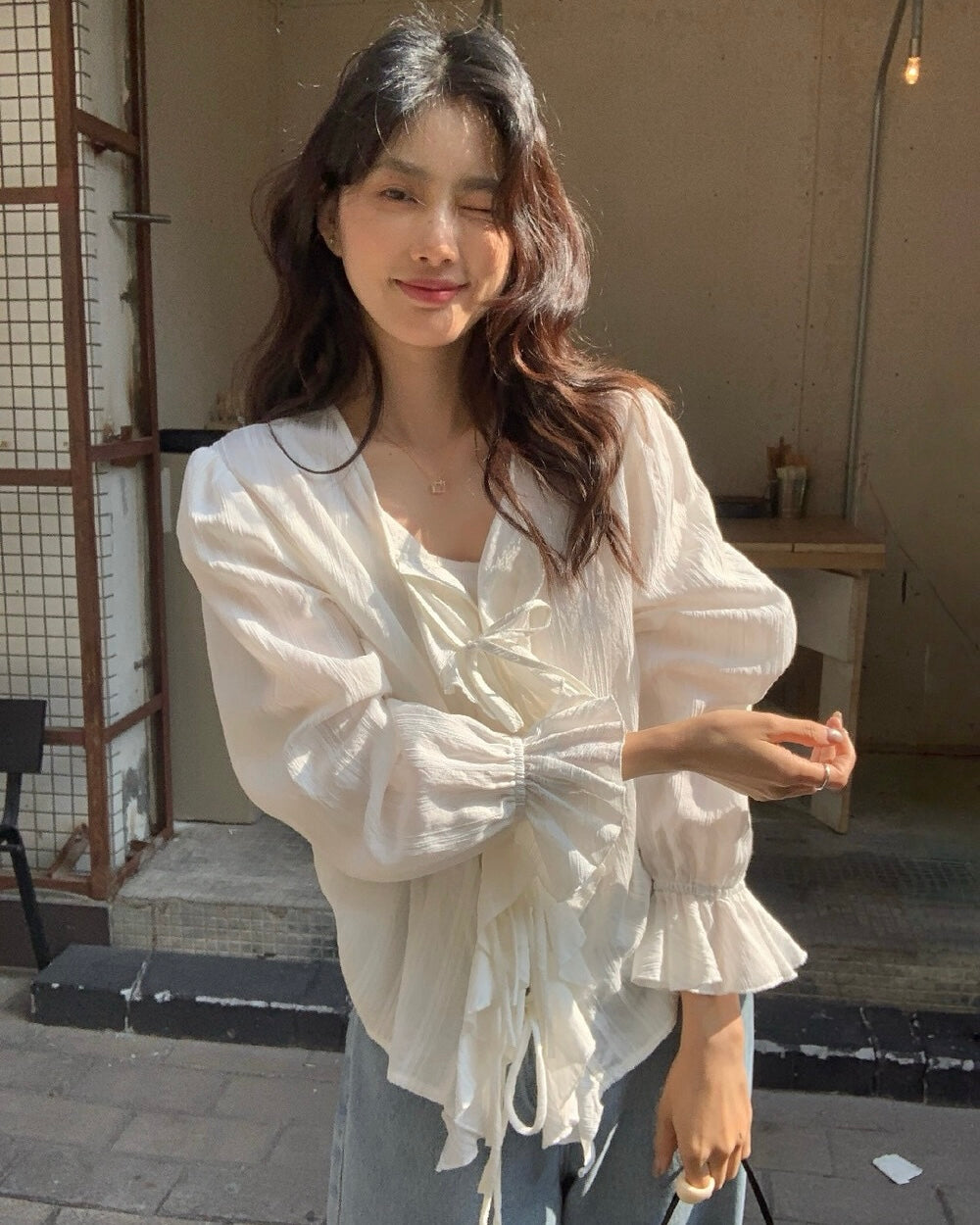 Ruffled Tie-Front Blouse