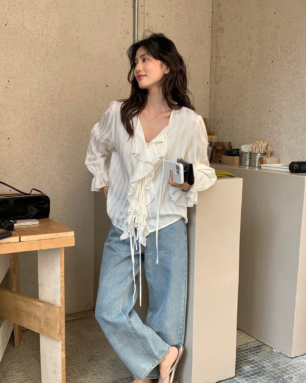 Ruffled Tie-Front Blouse