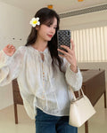 Floral Embroidered Tie-Neck Blouse