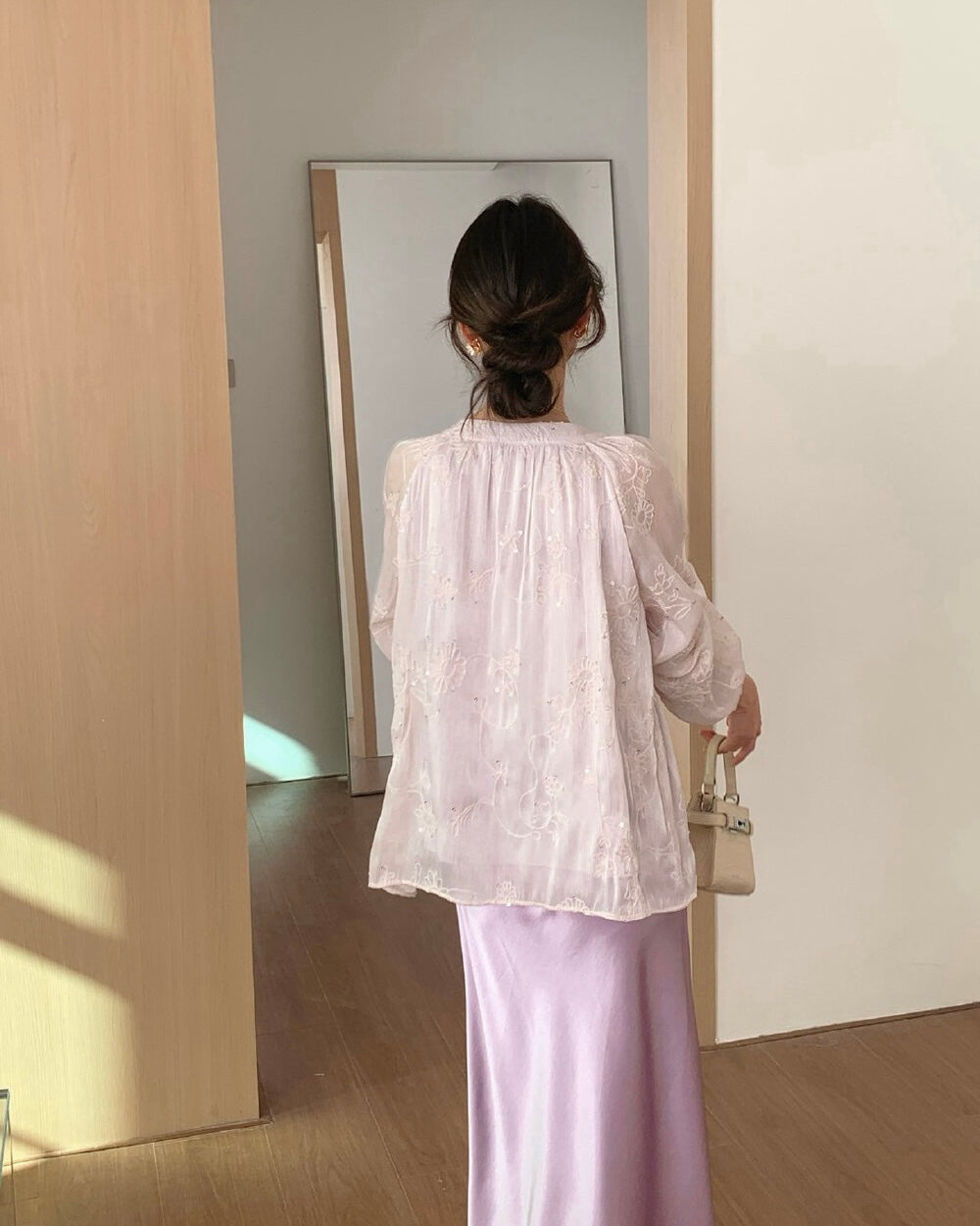 Floral Embroidered Tie-Neck Blouse