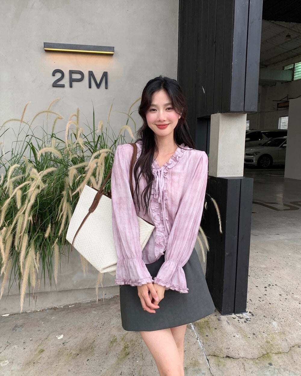 Ruffled Tie-Neck Blouse