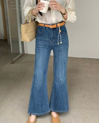 Cropped Flared Jeans (With Belt)