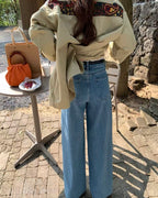 Cropped Wide-Leg Straight Jeans (With Belt)