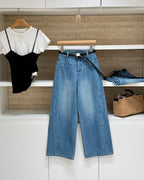 Cropped Wide-Leg Straight Jeans (With Belt)