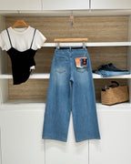 Cropped Wide-Leg Straight Jeans (With Belt)