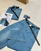 Cropped Wide-Leg Straight Jeans (With Belt)