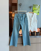 Cropped Embroidered Flared Jeans