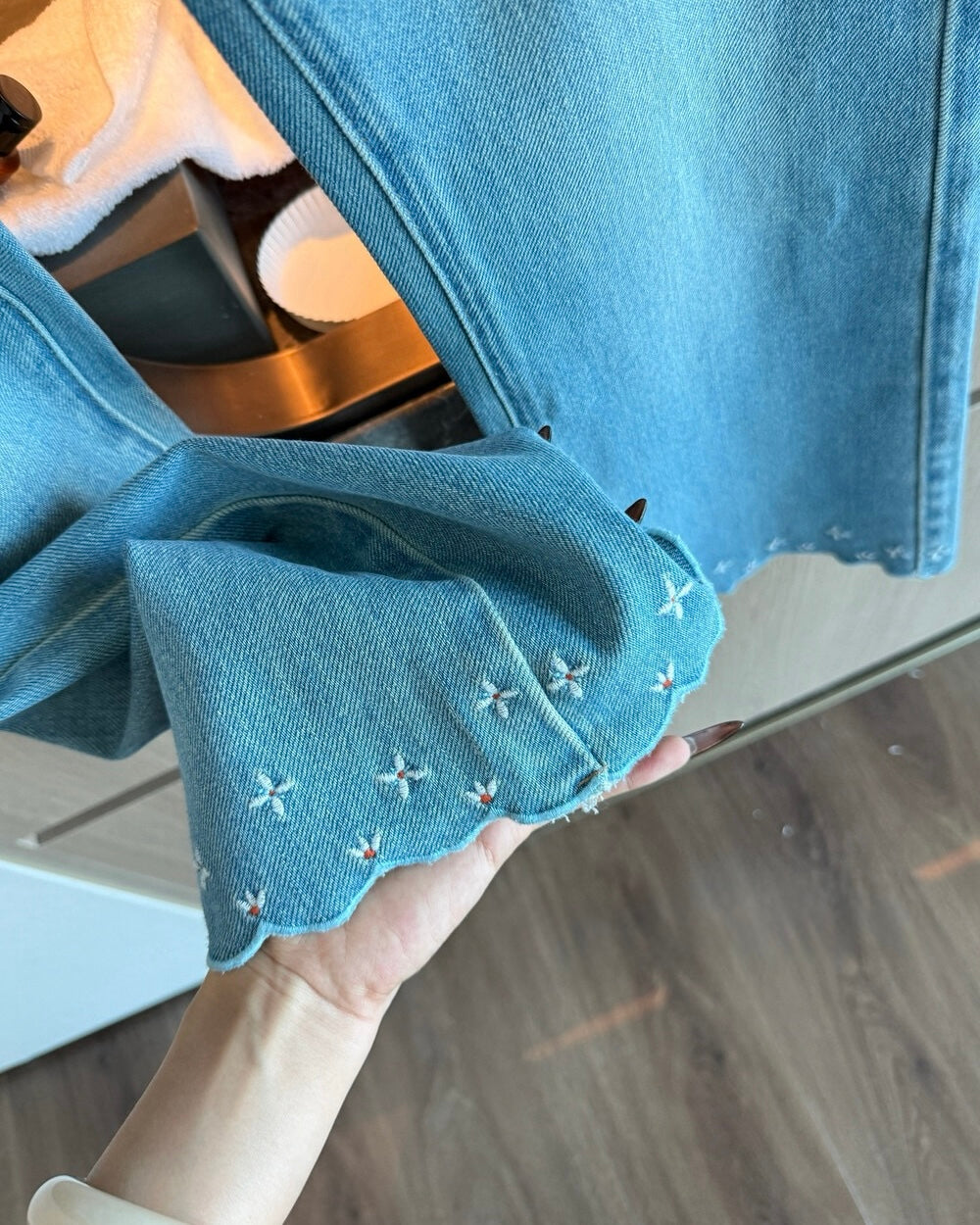 Cropped Embroidered Flared Jeans