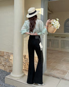 Stretch Double-Button Flared Jeans