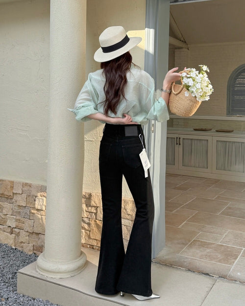 4-Way Stretch Double-Button Flared Jeans