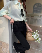 Stretch Double-Button Flared Jeans