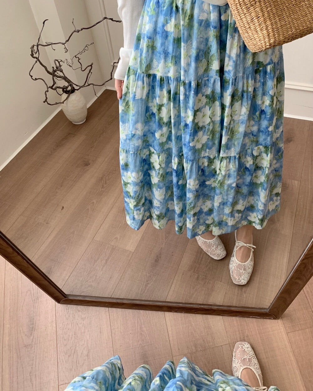Oil Painting Pocket Midi Skirt