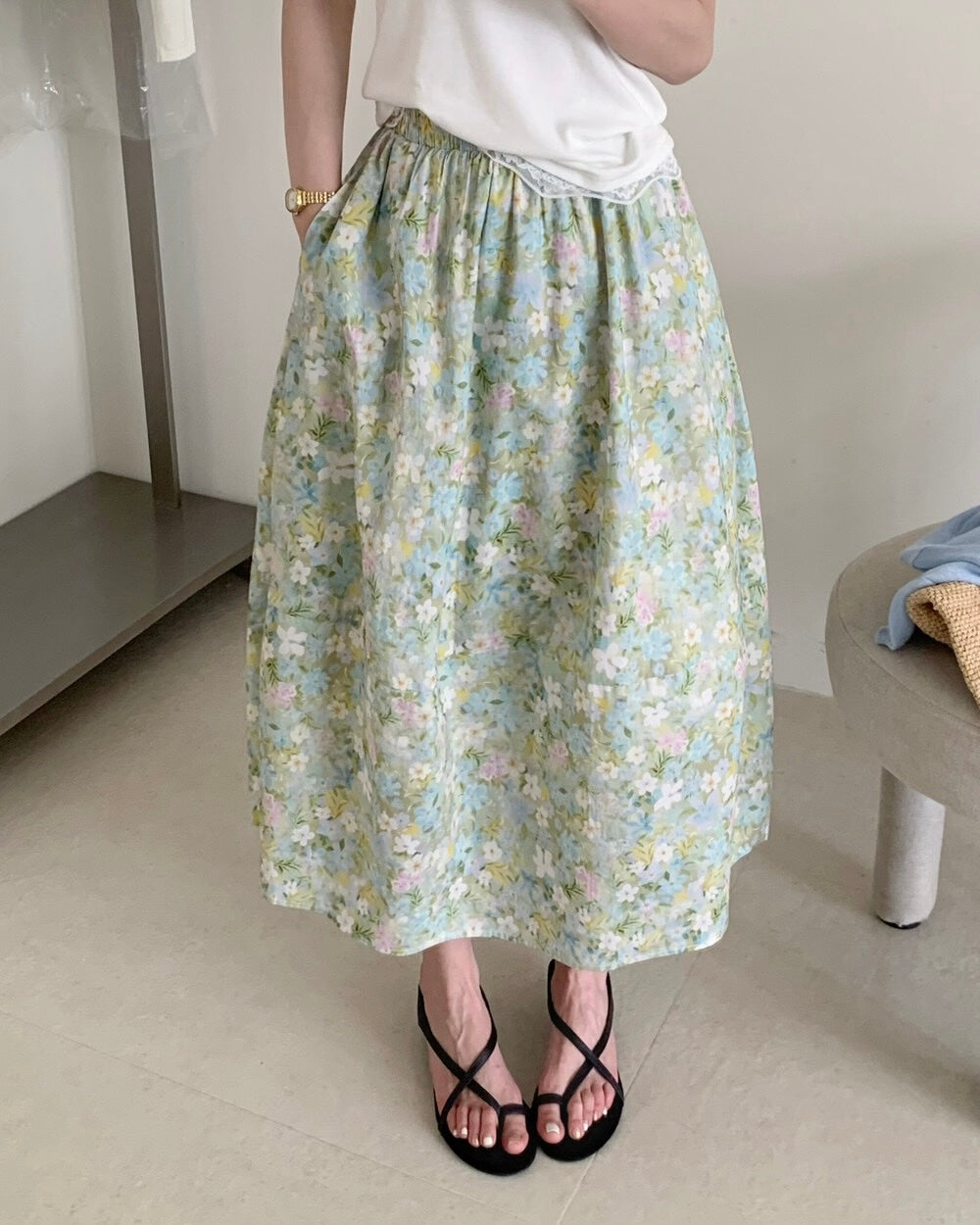 Floral Pocket Midi Skirt
