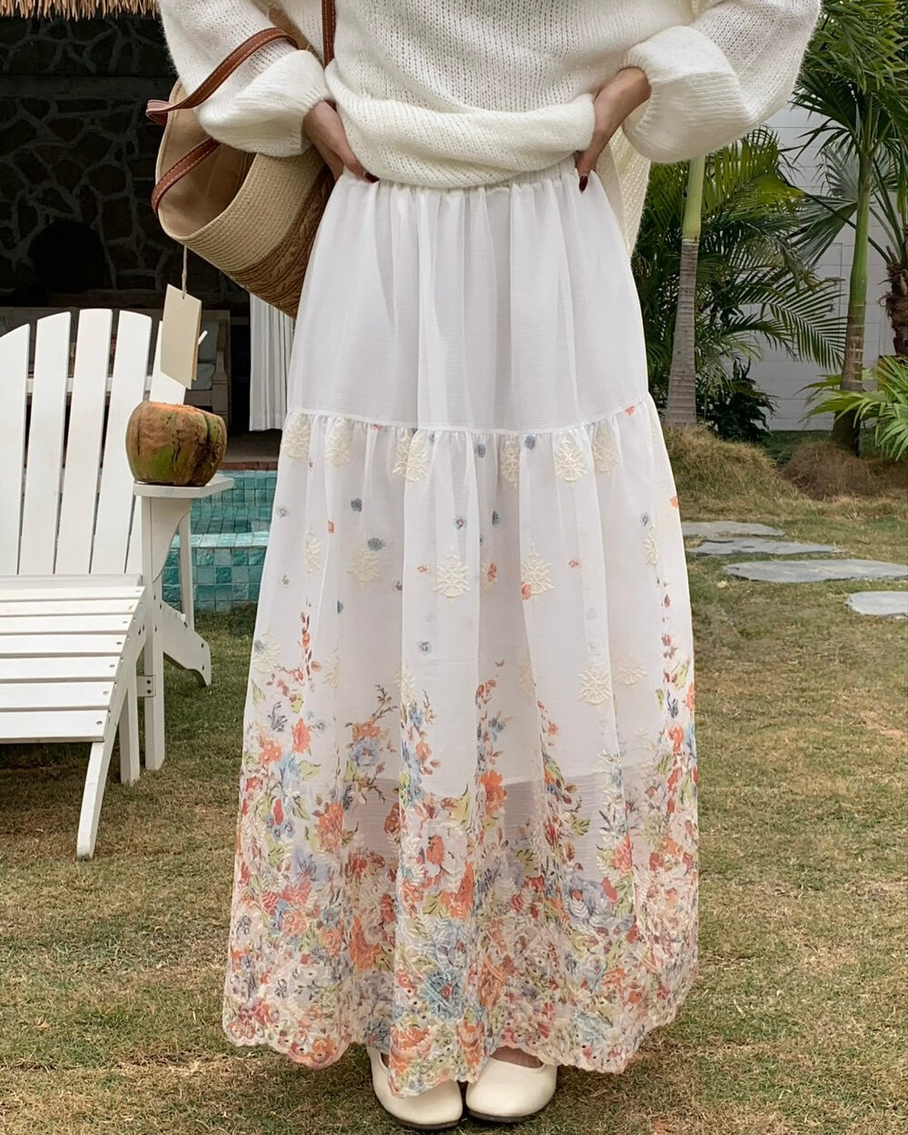 Floral Embroidered Maxi Skirt