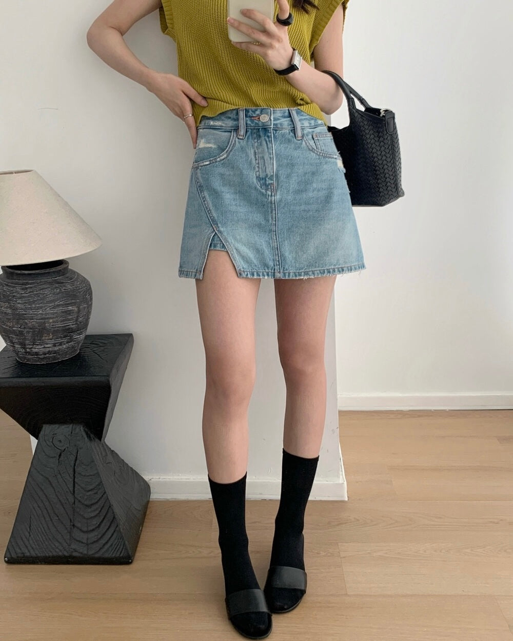 Asymmetric Denim Skort