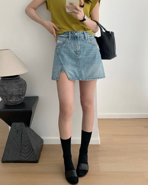 Asymmetric Denim Skort