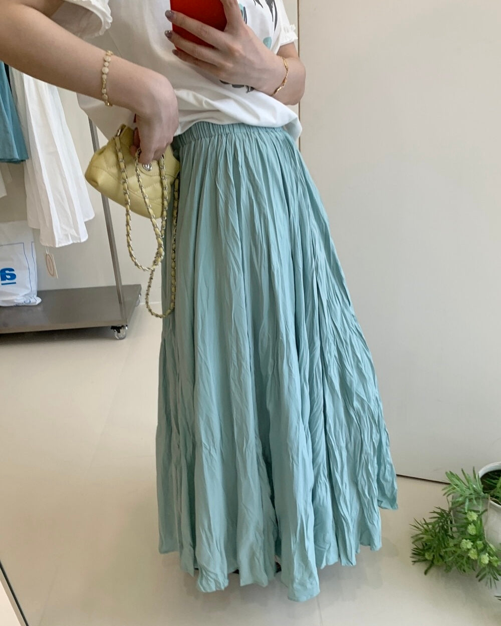 Textured Pleated Midi Skirt