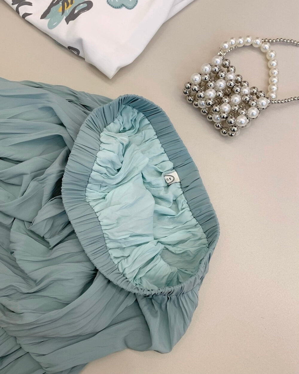 Textured Pleated Midi Skirt