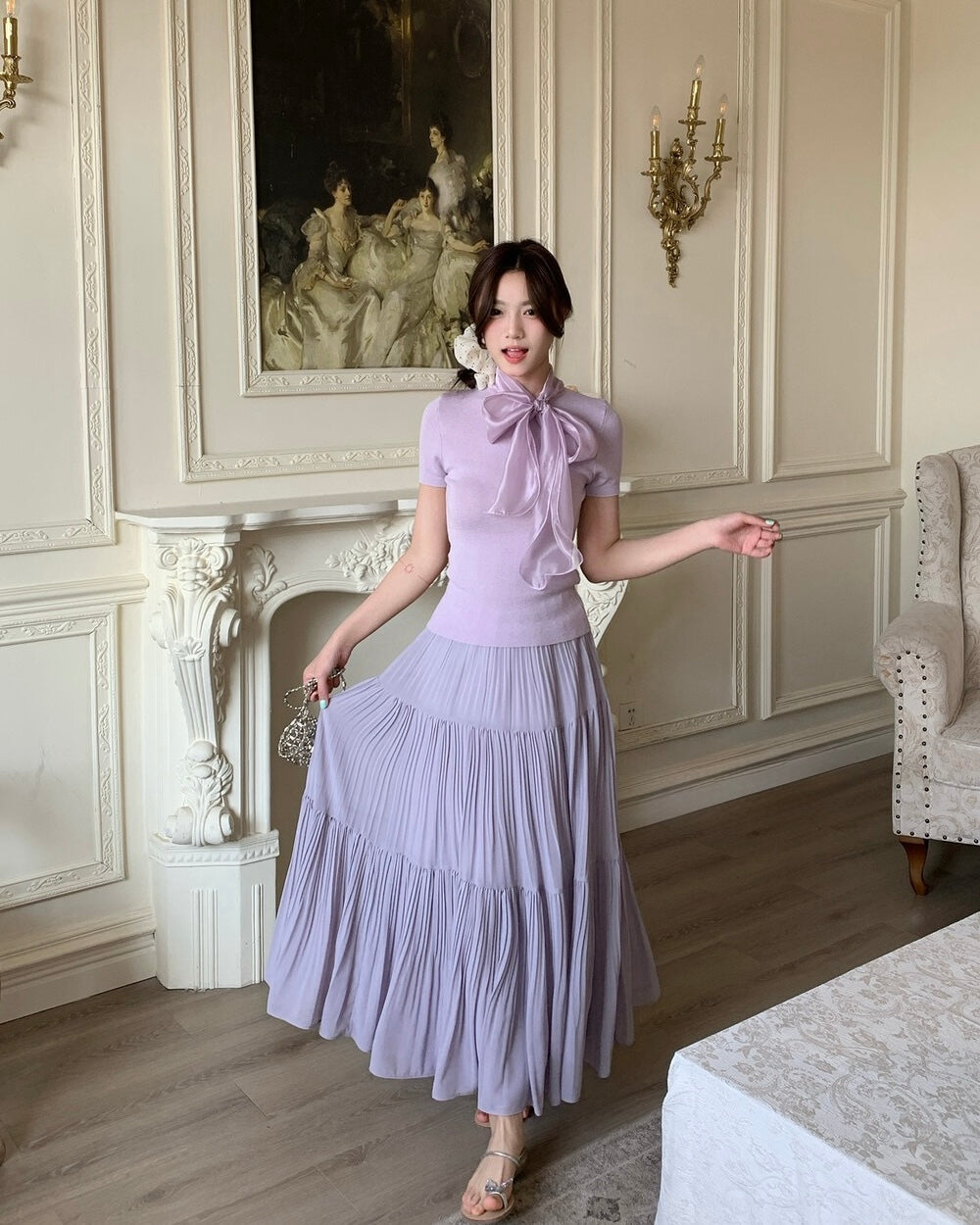Layered Chiffon Pleated Maxi Skirt