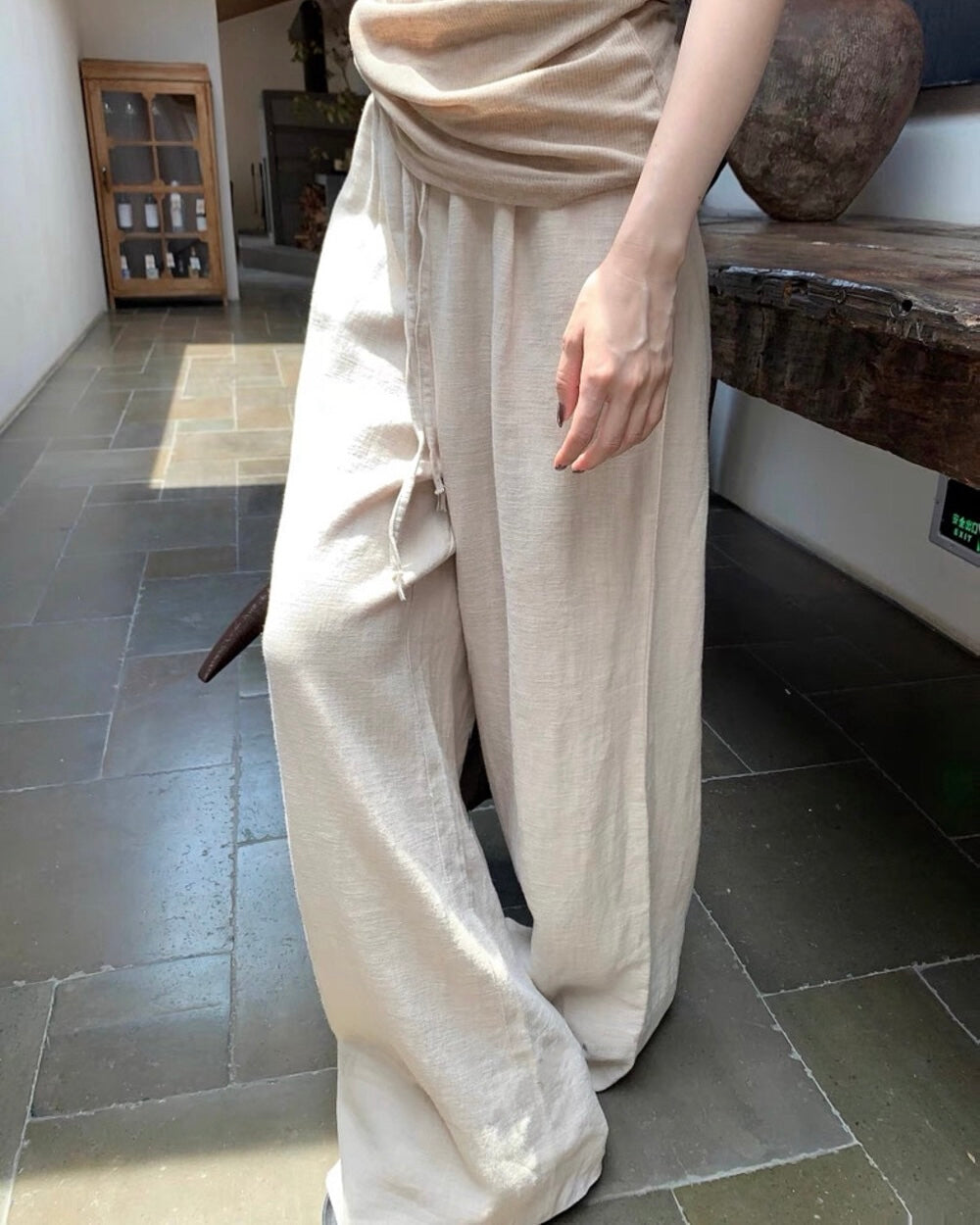 Cotton Linen Wide-Leg Pants