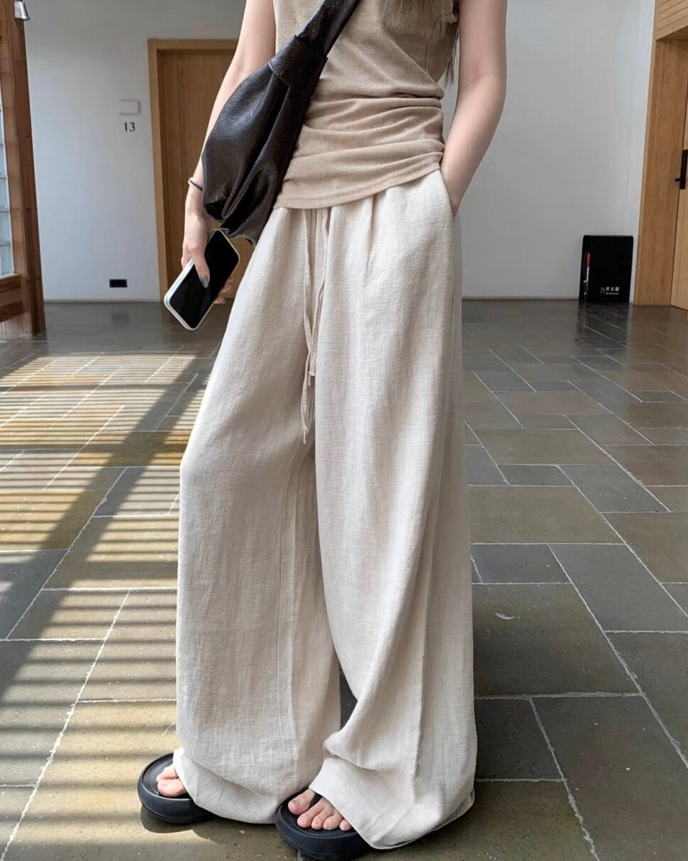 Cotton Linen Wide-Leg Pants